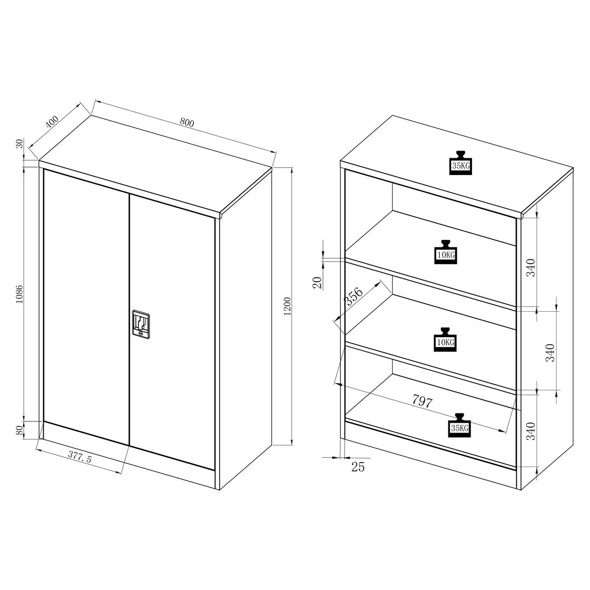 Aktenschrank Malivo Weiß/Anthrazit B: 80cm - Anthrazit/Weiß, KONVENTIONELL, Metall (80/120/40cm) - MID.YOU
