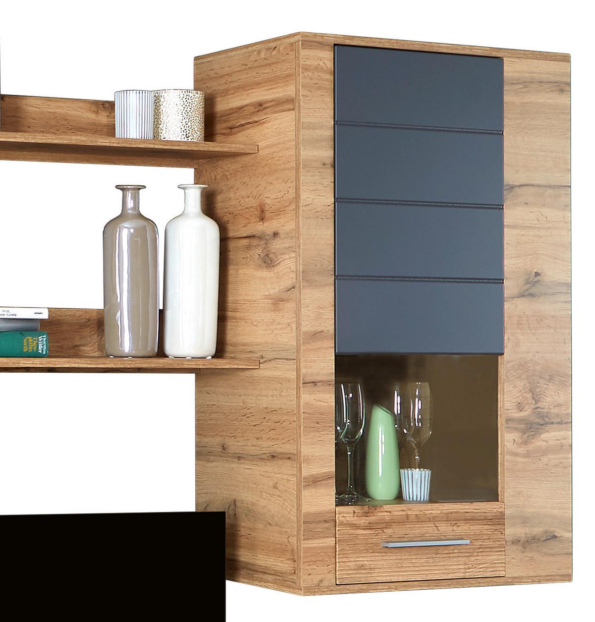 Wohnwand Modern 6-tlg. Mit Led Fargo, Wotan Eiche Dekor/grau - Eichefarben/Grau, MODERN (240/192/38cm)