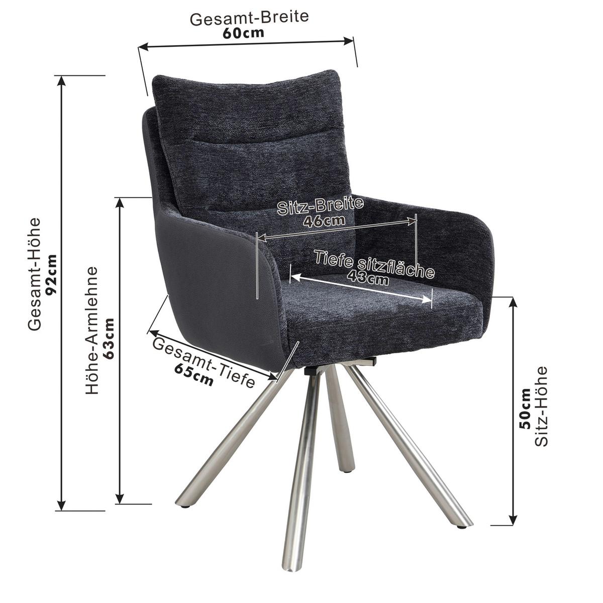 Armlehnstuhl Enid Webstoff Anthrazit, B: 60 cm - Anthrazit/Nickelfarben, KONVENTIONELL, Textil/Metall (60/92/65cm) - Livetastic