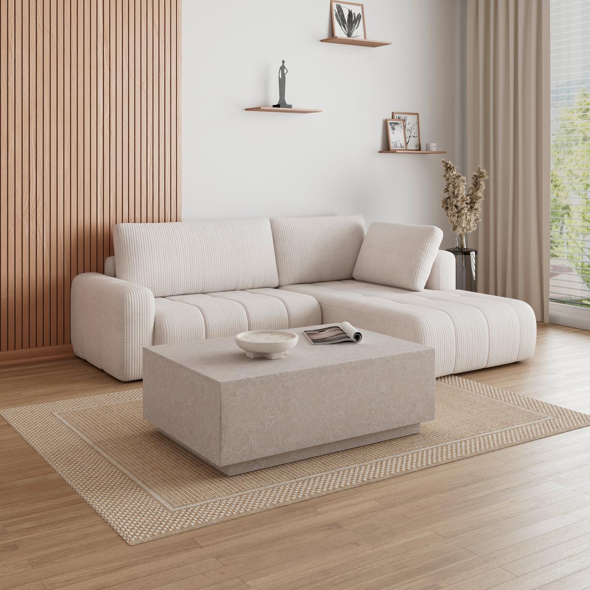 Sedací souprava GIA, pravá, bílá - bílá/šedá, Moderní, dřevo/textil (261/94/197cm) - Bessagi Home
