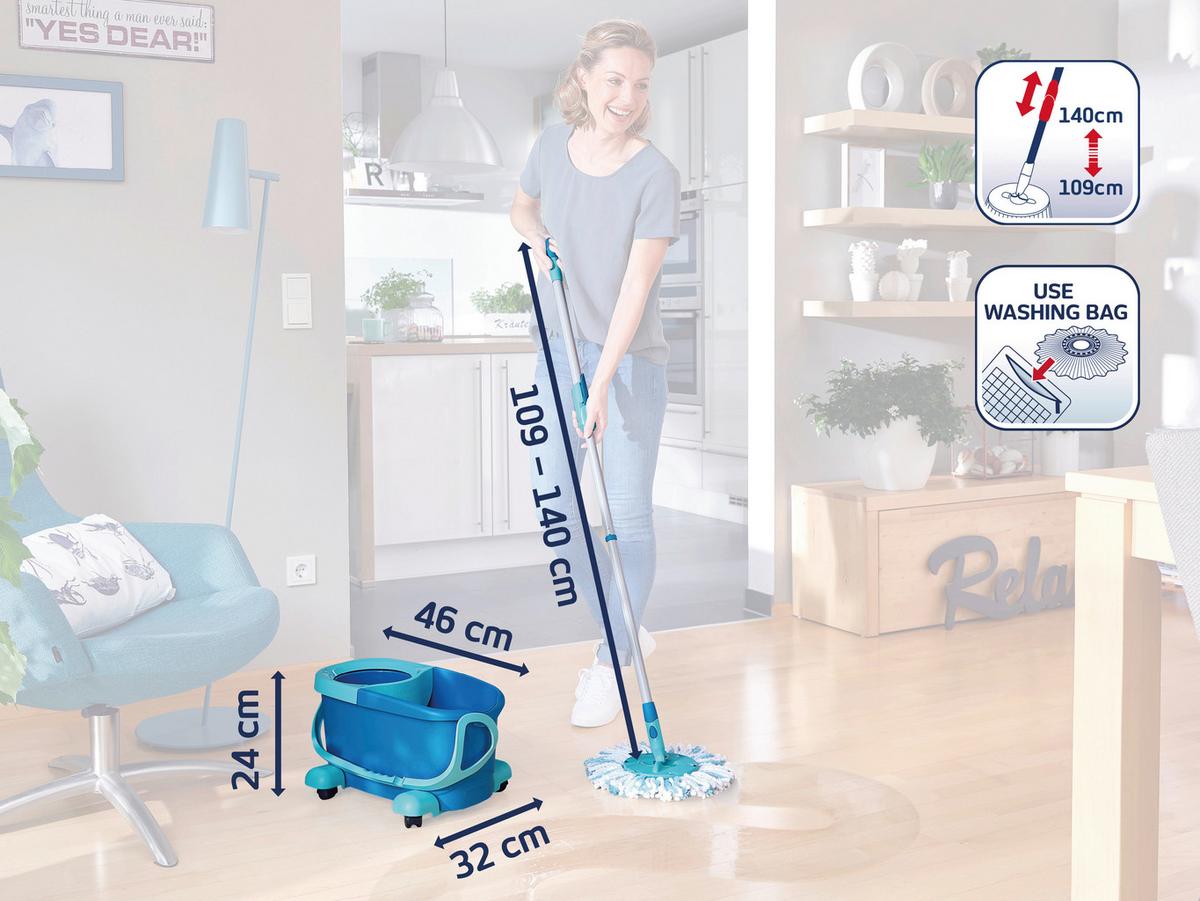 Bodenwischer-Set Clean Twist mit Eimer und Teleskopstiel - Türkis/Silberfarben, Basics, Kunststoff/Metall - Leifheit