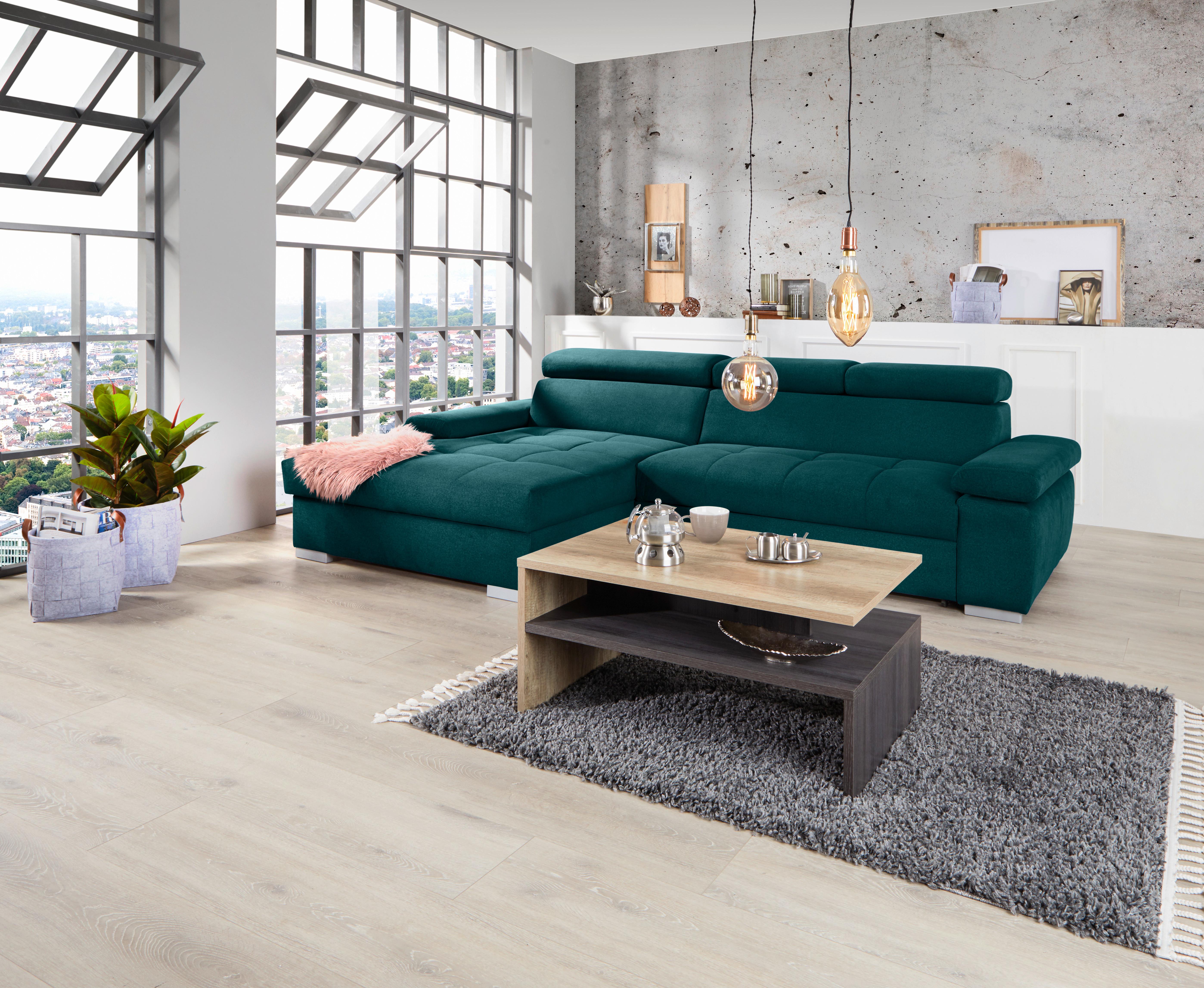 Ecksofa Perry - Dunkelgrün/Silberfarben, Design, Textil (183/292cm) - Livetastic
