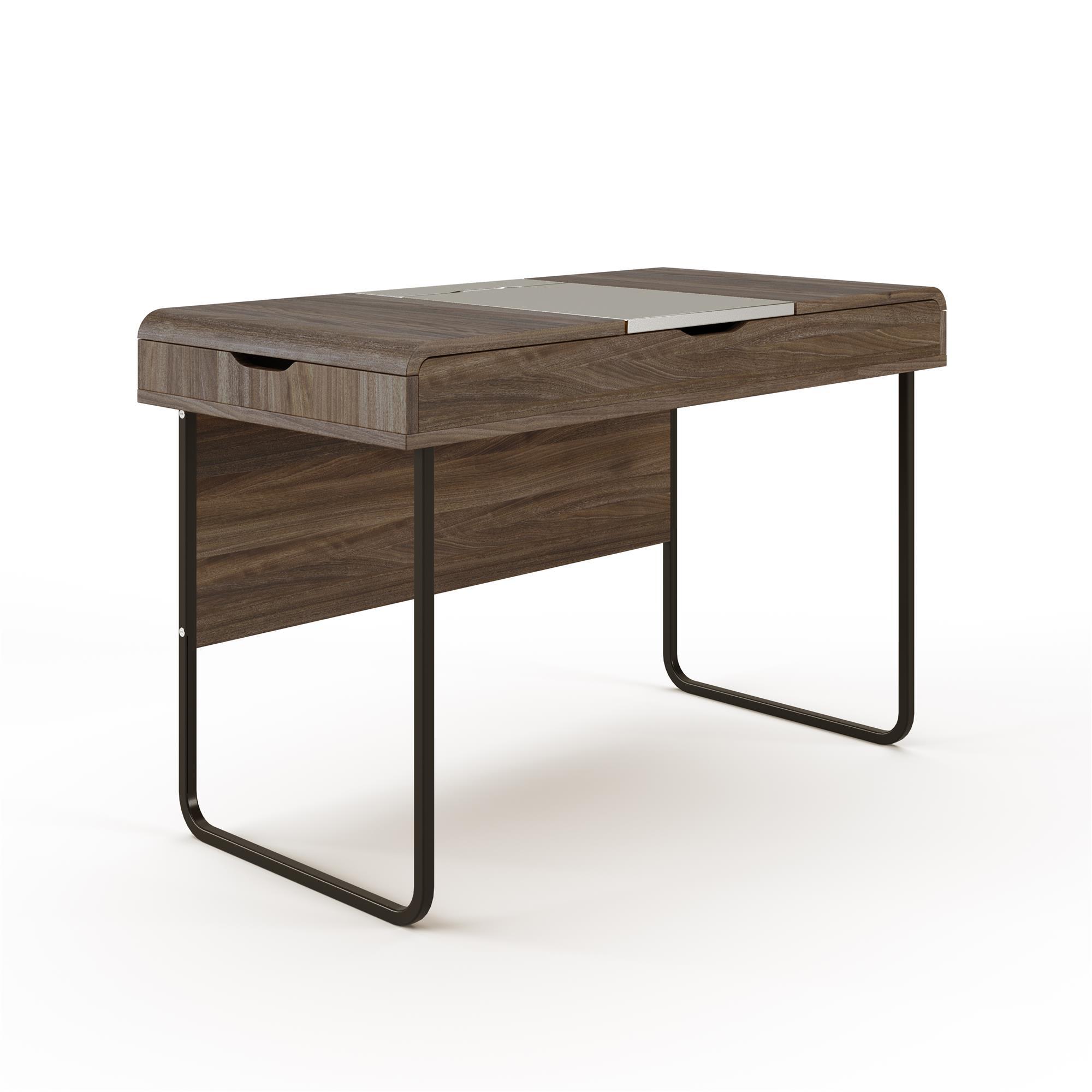 Schreibtisch Dorset Walnussfarben L: 118 cm - Walnussfarben/Schwarz, Design, Holzwerkstoff/Metall (118/76/59cm) - MID.YOU
