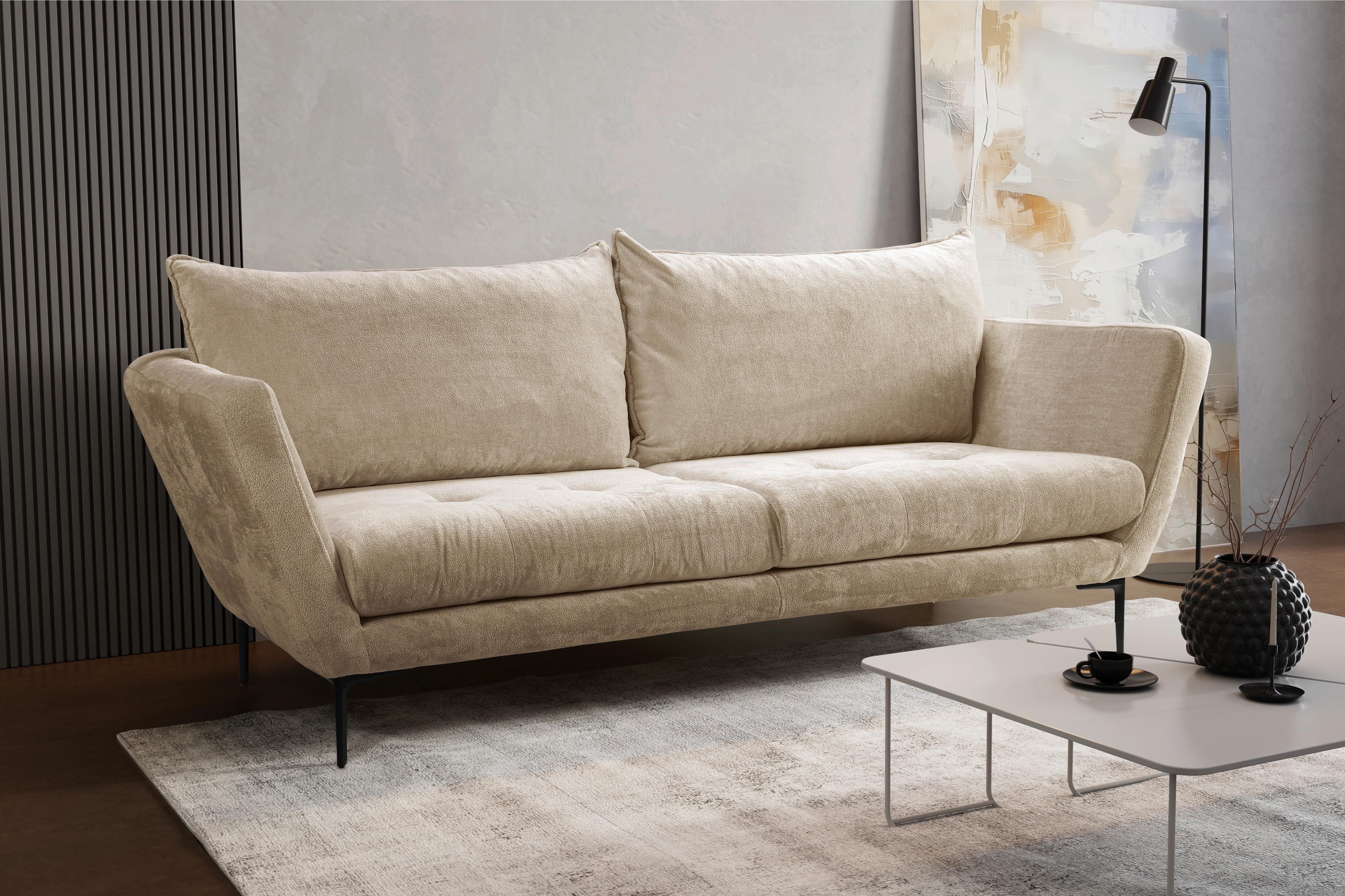 Sofa Ankona Beige/Schwarz, 225 cm - Beige/Schwarz, Design, Textil (225/86/95cm) - MID.YOU