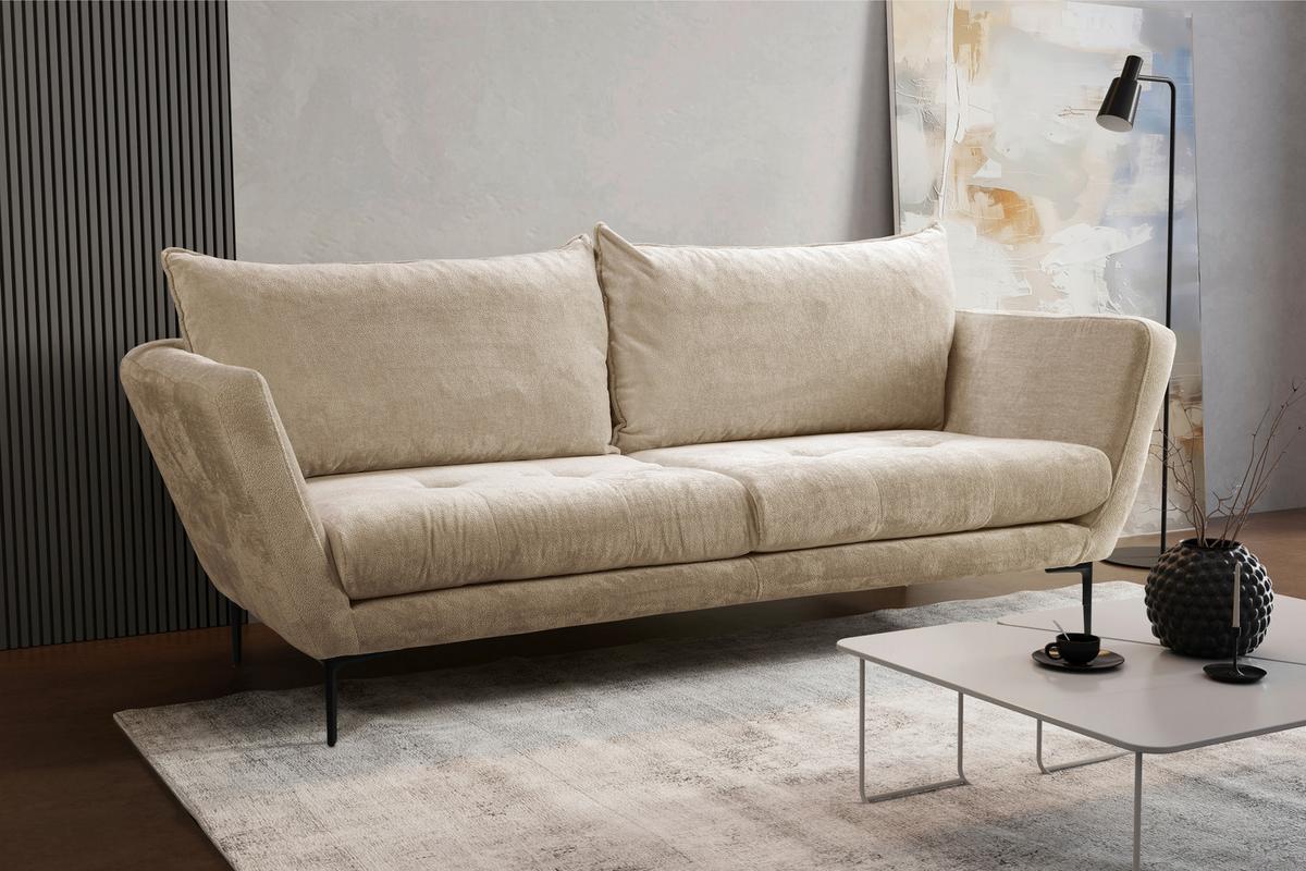 Sofa Ankona Beige/schwarz, 225 Cm - Beige/Schwarz, Design, Textil (225/86/95cm) - MID.YOU