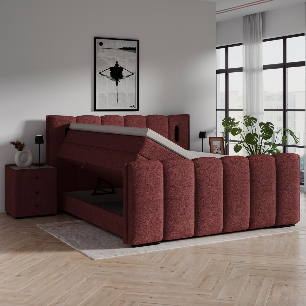 Boxspringbett Elysia inkl. Bettkasten 200x200 - Bordeaux/Schwarz, Trend, Holz/Holzwerkstoff (200/200cm) - Luca Bessoni