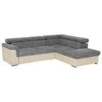 Ecksofa Mit Schlaffunktion + Bettkasten Milla, Webstoff - Anthrazit/Braun, Basics, Holz/Textil (252/217cm) - MID.YOU
