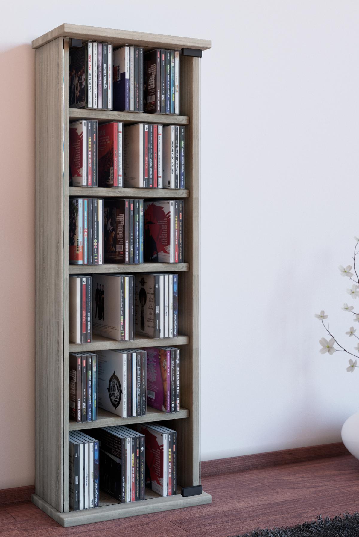 CD Regal mit Glastür Vetro 31 cm Eiche Dekor - Eichefarben, KONVENTIONELL, Glas/Holzwerkstoff (31/92/18cm) - MID.YOU