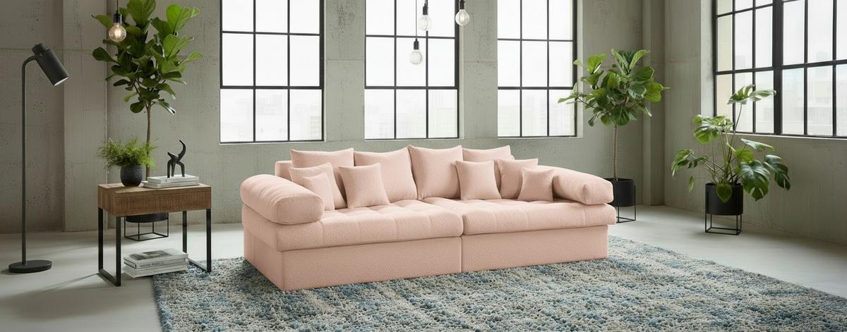 Bigsofa Naomi Rosa B: 284 cm - Schwarz/Rosa, Design, Textil (284/94/148cm) - Livetastic