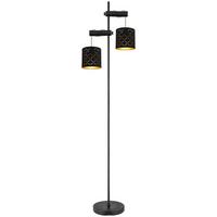 Stehlampe Schwarz Mit Wippschalter - Goldfarben/Schwarz, Basics, Holz/Textil (41/23/150cm) - Globo