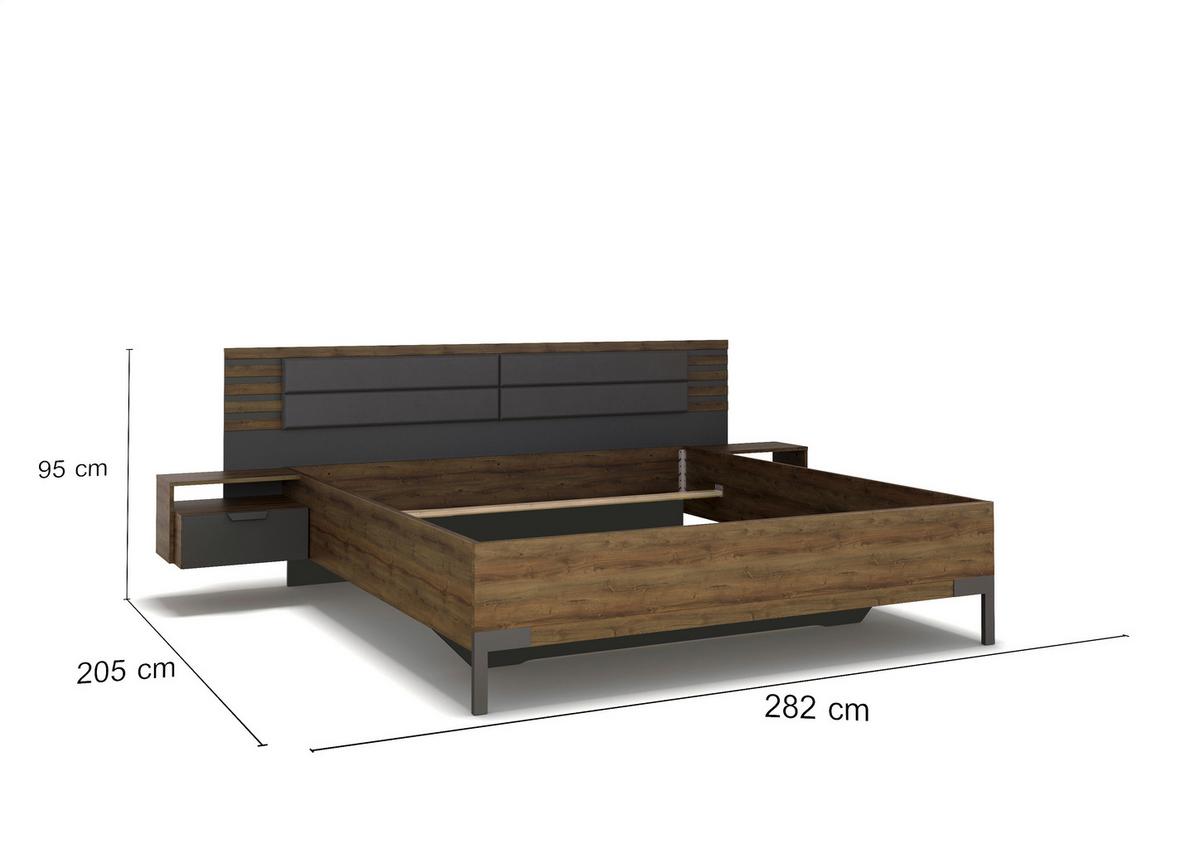Bettanlage Barea Dunkelgrau Eiche Dekor - Eiche dunkel/Dunkelgrau, MODERN, Holzwerkstoff/Textil (180/200cm) - Rauch Möbel