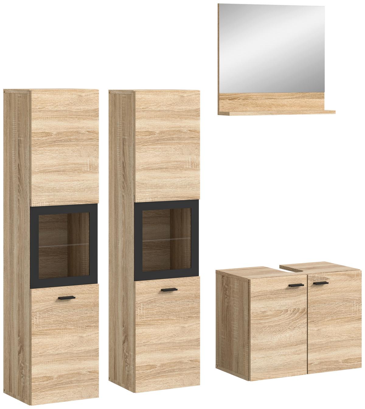 Badezimmer Boston Sonoma Eiche Dekor - Schwarz/Sonoma Eiche, MODERN, Glas/Holzwerkstoff (117cm) - MID.YOU