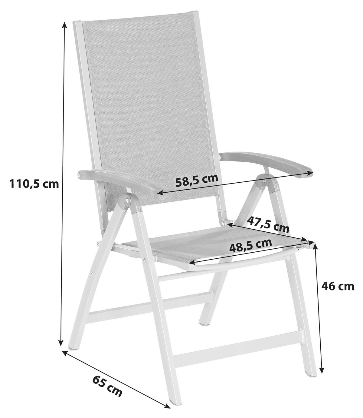 Gartensessel Klappbar Naxos Holz/Metall/Textil - Silberfarben/Grau, ROMANTIK / LANDHAUS, Holz/Textil (58,5/110,5/65cm) - Gardenson