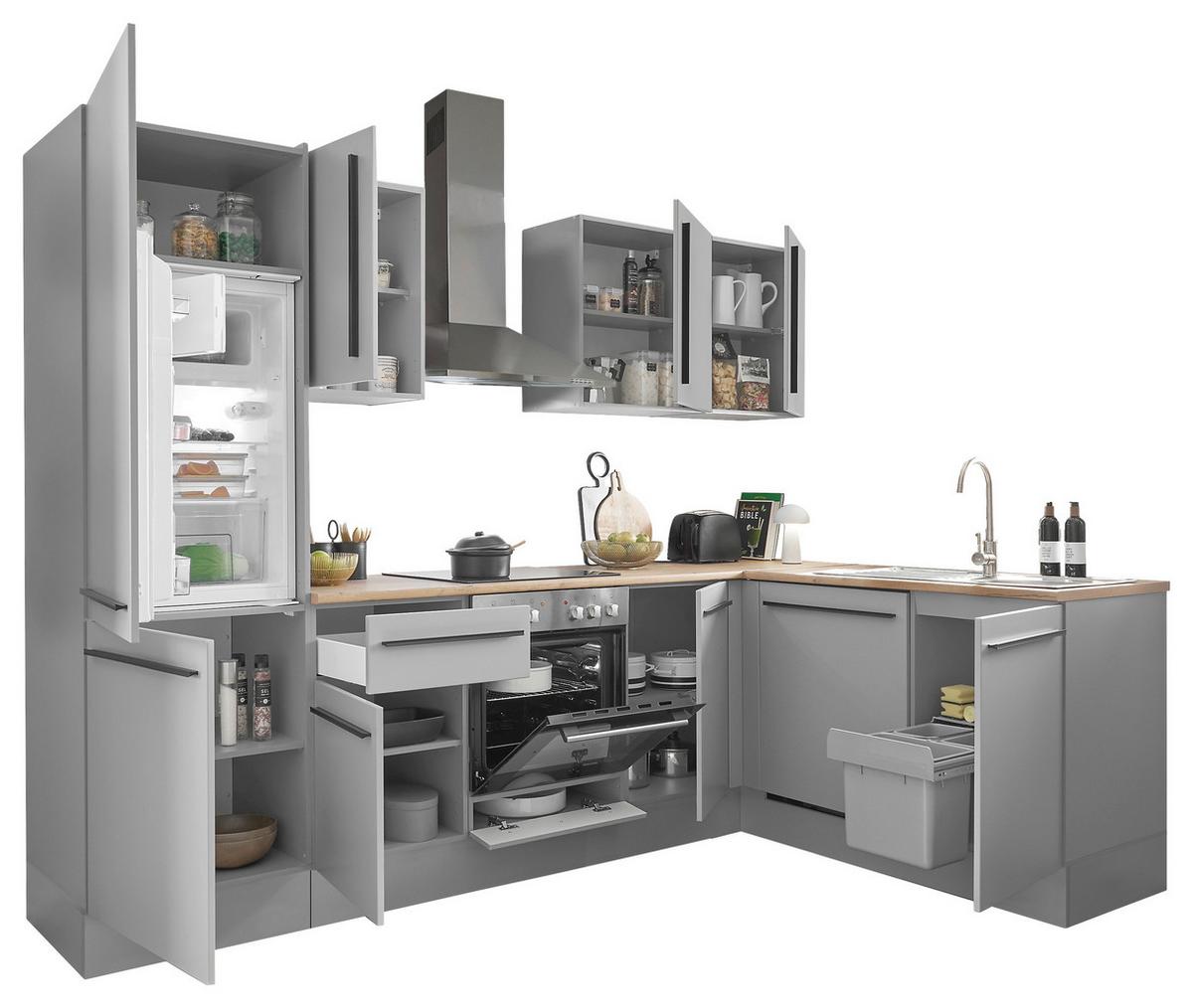 Eckküche Denver Grau/Eiche Dekor 280x175 cm - Eichefarben/Grau, Design, Holzwerkstoff (280/175cm) - MID.YOU