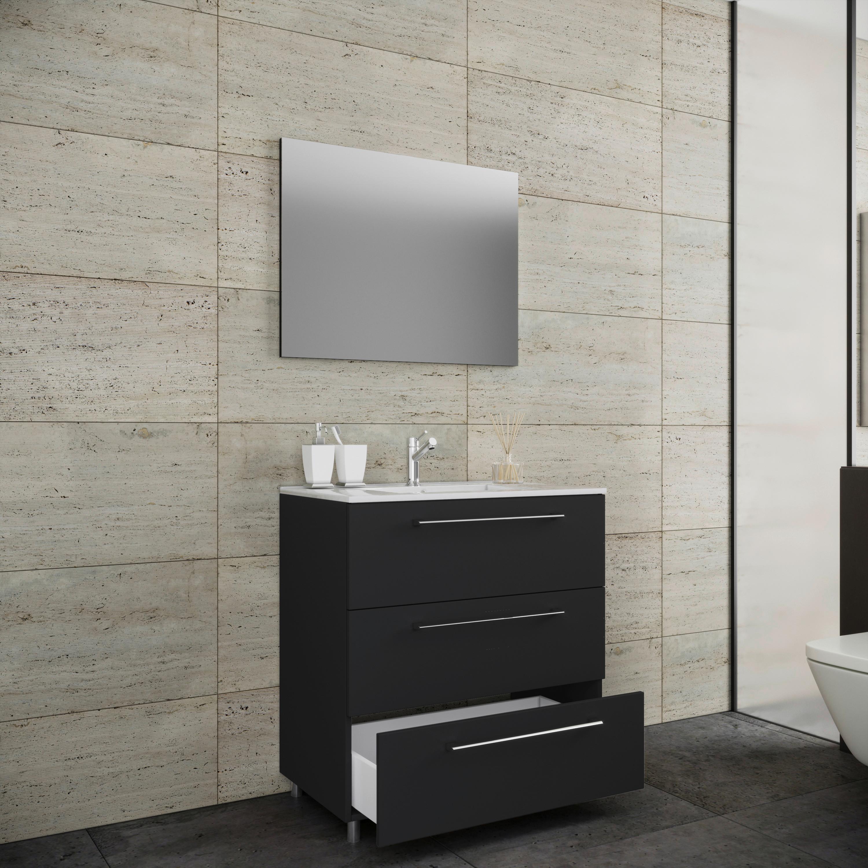 Badezimmer Schubo 3-Teilig Schwarz B: 80 cm - Alufarben/Schwarz, MODERN, Keramik/Holzwerkstoff (80cm) - MID.YOU