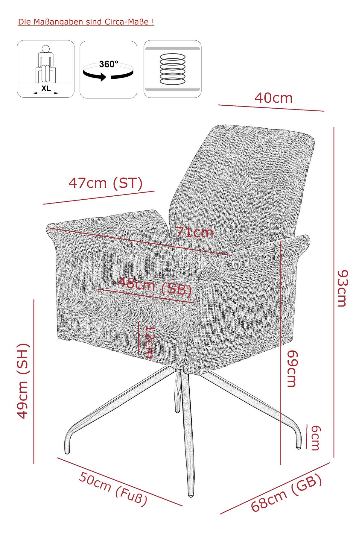Armlehnstuhl-Set Viktoria S 4er-Set - Hellgrau/Schwarz, MODERN, Textil/Metall (71/93/68cm) - MID.YOU