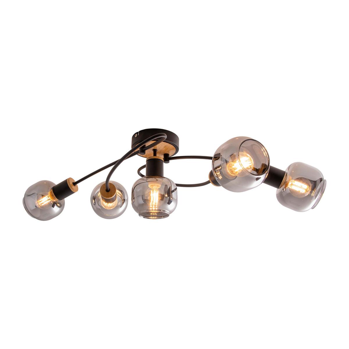 Deckenleuchte Fumoso - Schwarz/Naturfarben, Design, Glas/Metall (18,5cm) - Näve