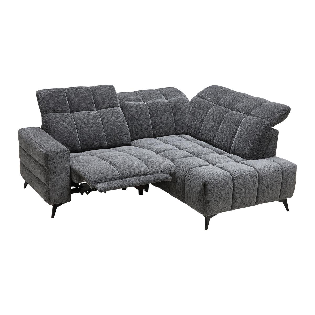 Rohová sedačka PARIS, pravá, tmavě šedá, el.relax.funkce - černá/tmavě šedá, Konvenční, kov/dřevo (215/182cm) - Mömax