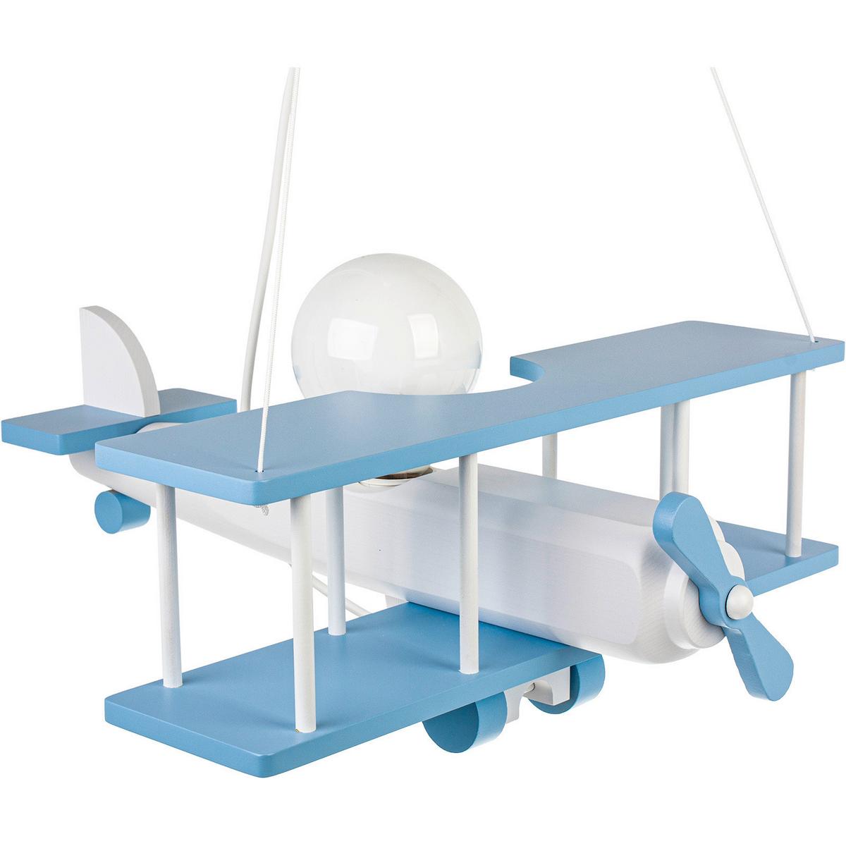 Kinderhängeleuchte Flugzeug H: 75 Cm 1-Flammig - Blau/Weiß, KONVENTIONELL, Holz (42/45/75cm)
