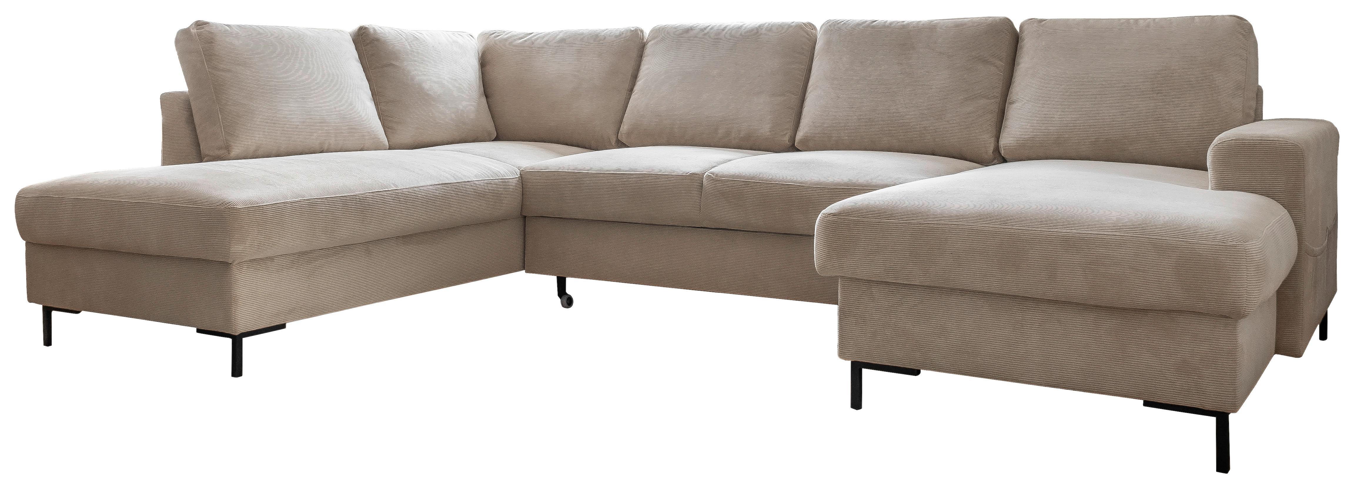 Sedačka LEONIE U, ľavá, béžový menčester - čierna/béžová, Design, kov/drevo (197/303/148cm)