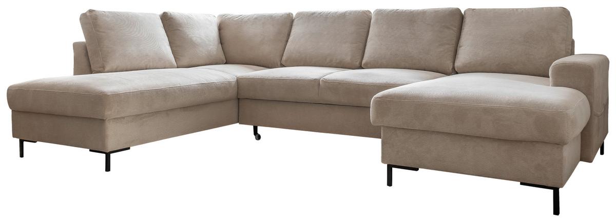 Sedačka LEONIE U, levá, béžový manšestr - černá/béžová, Design, kov/dřevo (197/303/148cm)