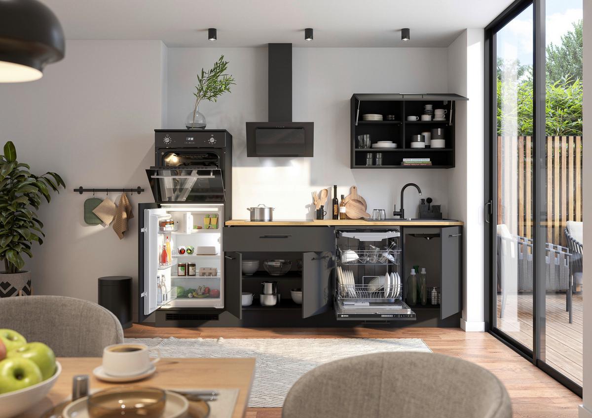 Küchenblock Berlin Schwarz/eiche Dekor B: 260 Cm - Schwarz/Eiche Artisan, Design, Holzwerkstoff (260cm) - MID.YOU