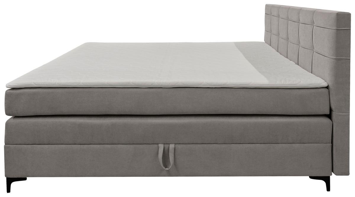 Boxspringbett Mitto mit Topper 180x200 cm - Hellgrau/Schwarz, KONVENTIONELL, Textil/Metall (180/200cm)