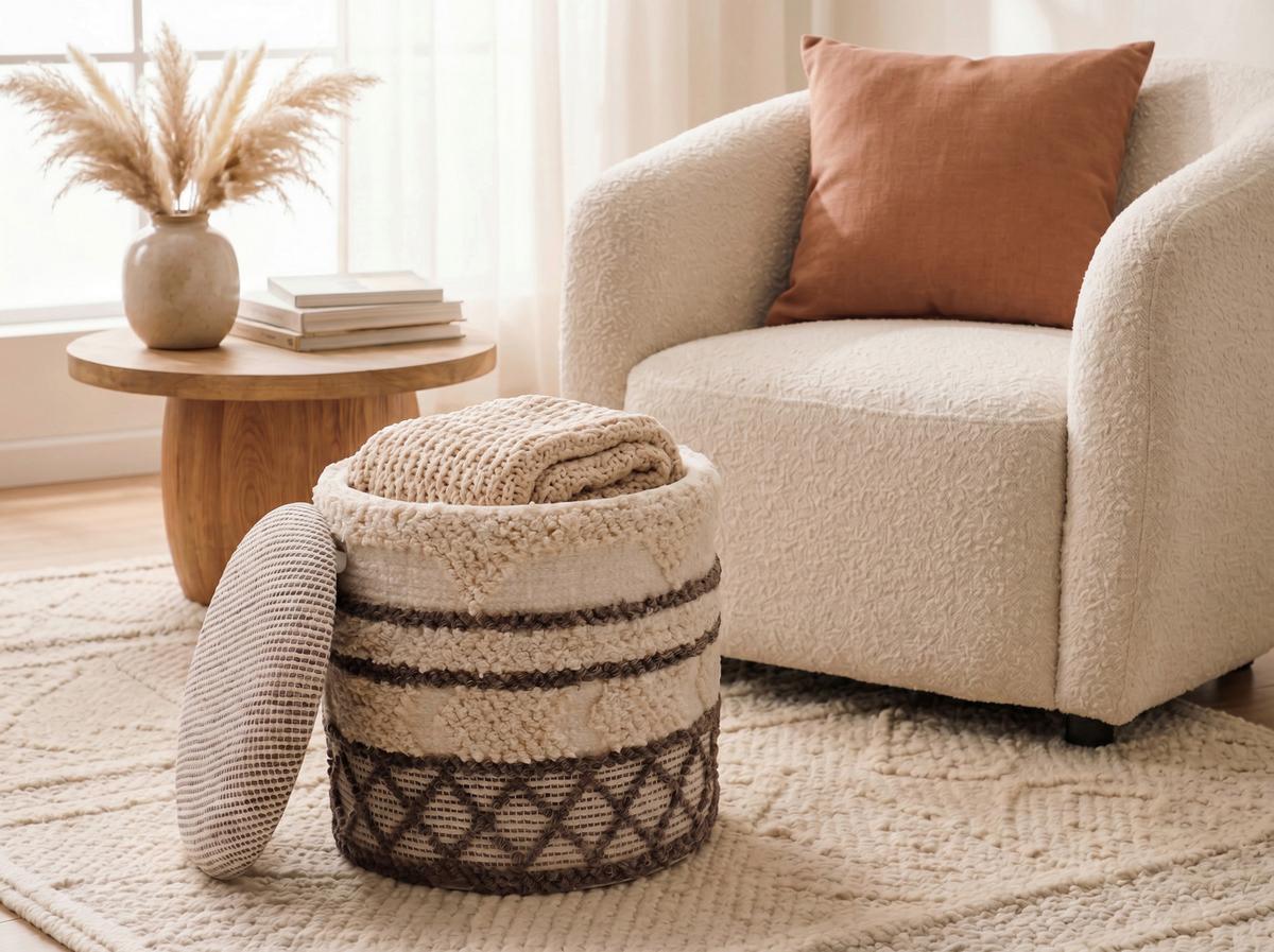 Taburet, š: 40 cm - béžová, Design, textil (40/45/40cm) - Livetastic