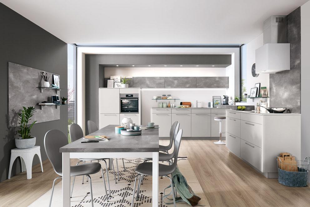 Einbauküche Fontana Frei Planbar Modernes Design - Weiß/Grau, MODERN, Holzwerkstoff - Vertico