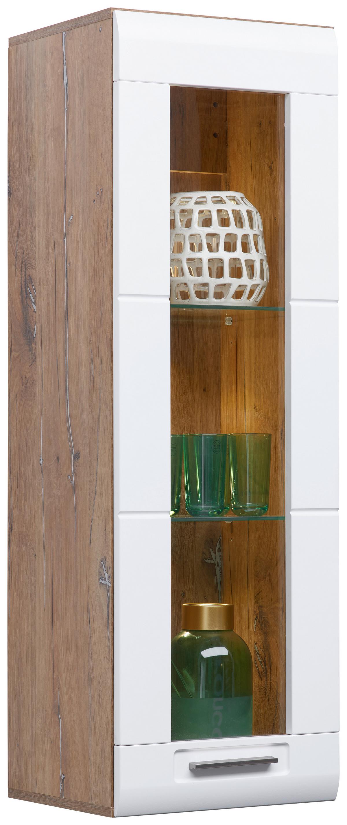 Hängevitrine Auris B: 40,3 Cm Eiche Dekor/weiß - Weiß, MODERN, Glas/Holzwerkstoff (40,3/123,4/37,1cm) - Luca Bessoni