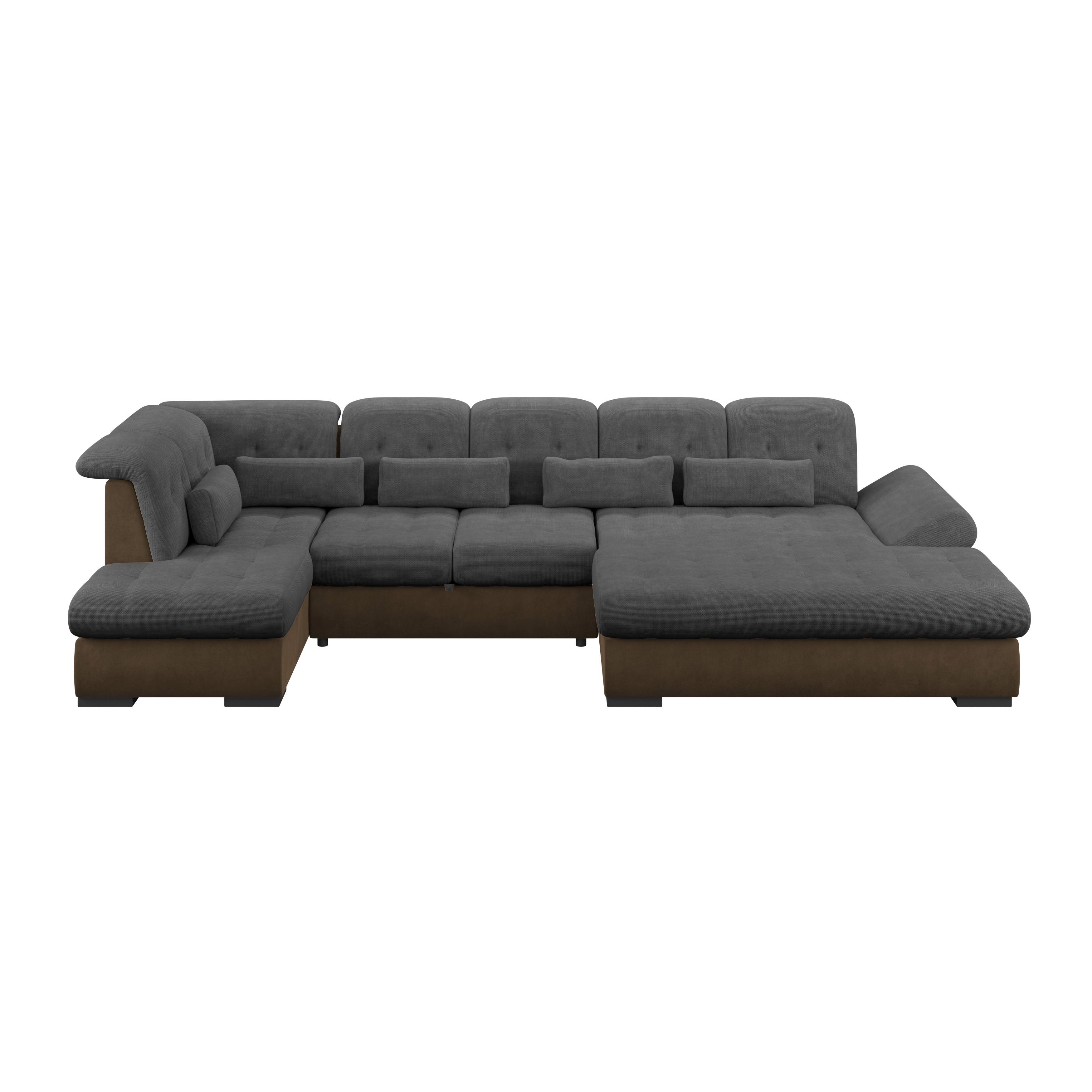 Wohnlandschaft Madera Anthrazit U: 212x358x190 cm - Hellbraun/Anthrazit, KONVENTIONELL, Kunststoff/Textil (212/358/190cm)