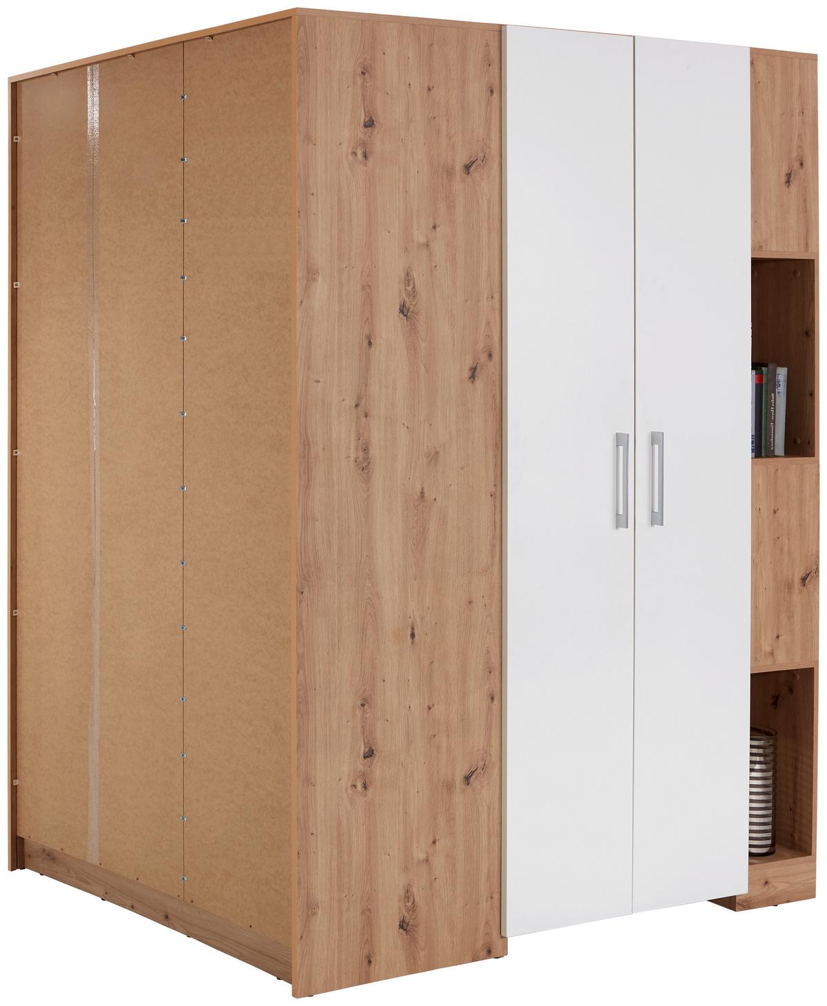 Eckschrank Begehbar mit Regal 150cm Box, Eiche Dekor/Weiß - Weiß/Eiche Artisan, MODERN, Holzwerkstoff (150/205/120cm) - Ondega