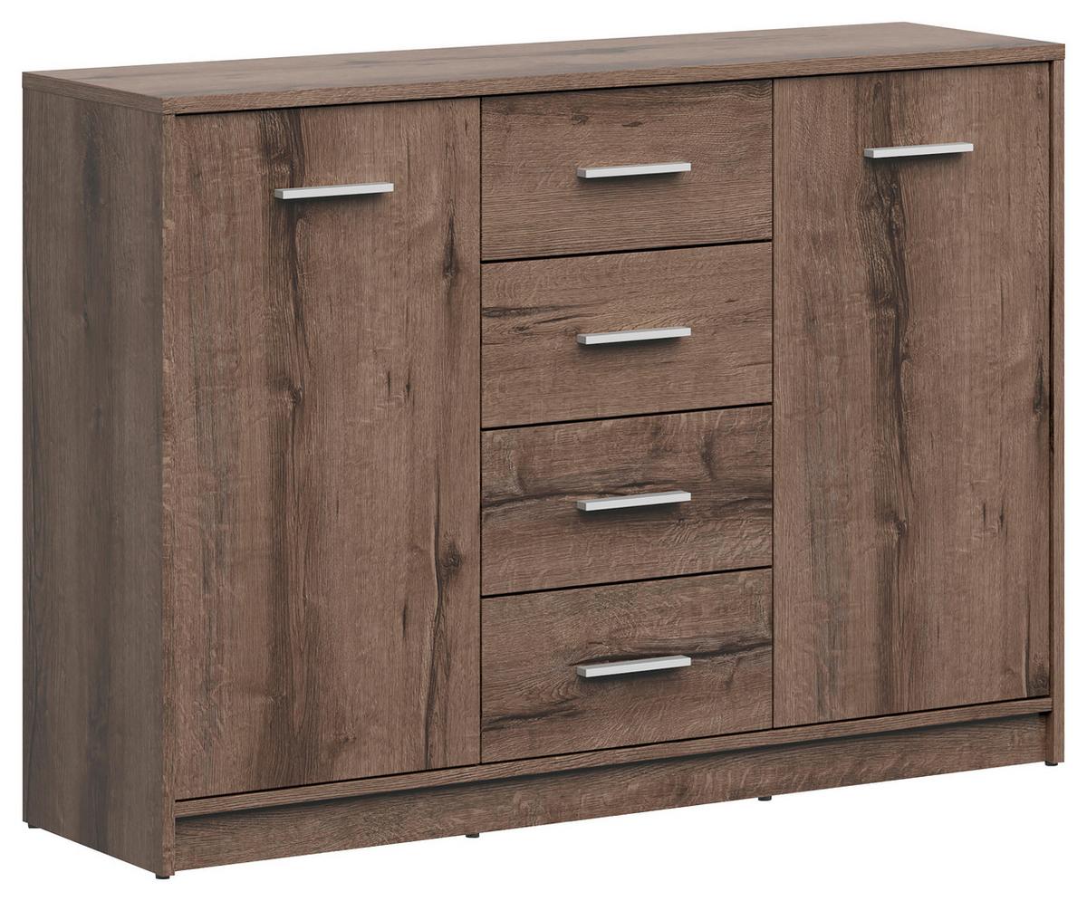 Kommode Nepo Plus Chest Of Drawers - Eichefarben/Schwarz, Design, Holzwerkstoff (118,5/84/34cm)