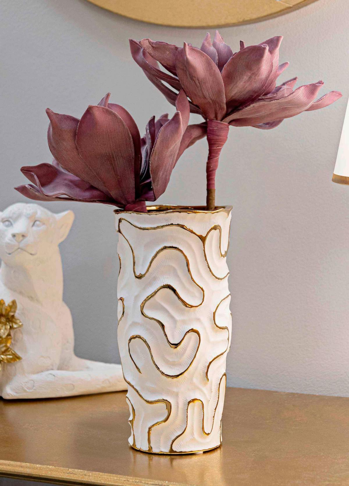 Vase Adore Weiß, Goldfarben B: 12,5 cm - Goldfarben/Weiß, Basics, Keramik (12.5/25/12.5cm)