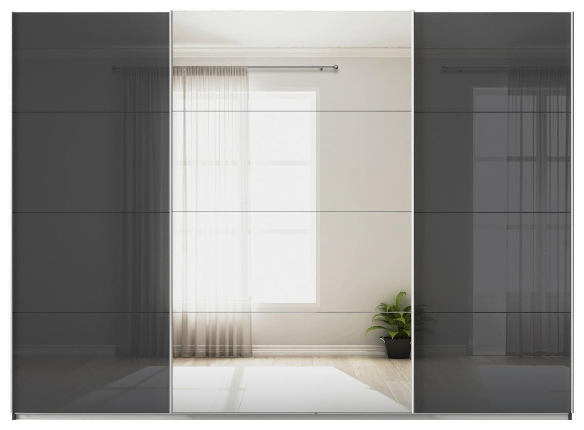 Tolóajtós Szekrény Feldkirch 315/229 Cm - ezüst/magasfényű antracit, Modern, faalapú anyag/Üveg (315/229/62cm)