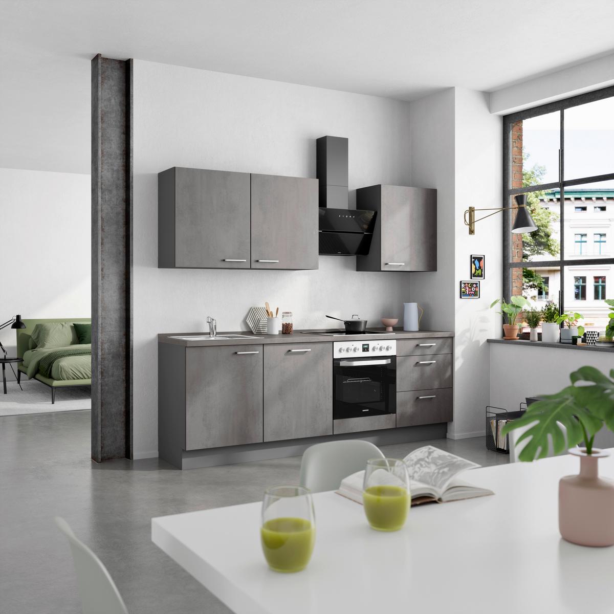 Kuchynská linka 240 cm, bridl.šedý betón/bridl.šedá - farba ušľachtilej ocele/bridlicová, Modern, kov/kompozitné drevo (240cm) - Nobilia