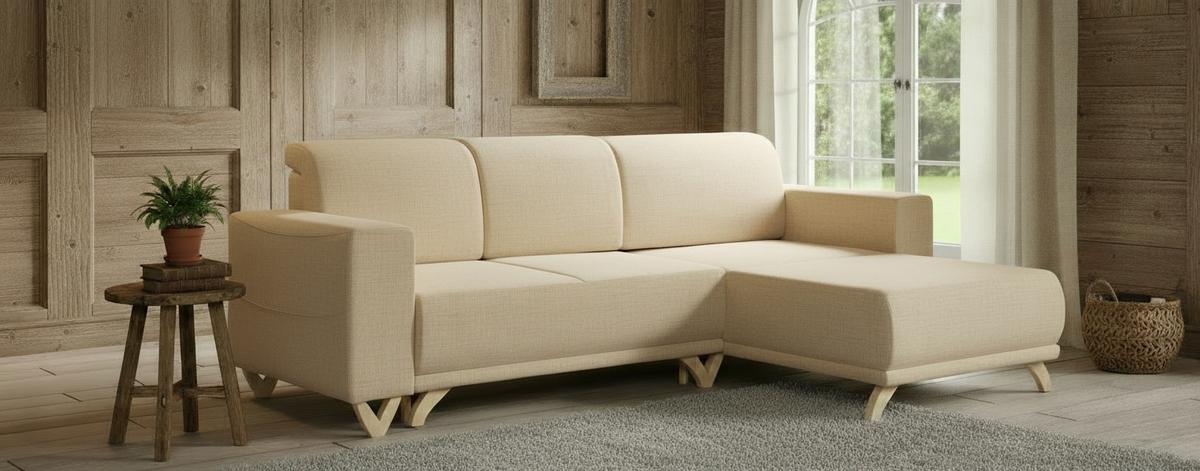 Ecksofa Bella Beige S: 257x174 cm - Wengefarben/Beige, Design, Textil (257/174cm) - Livetastic