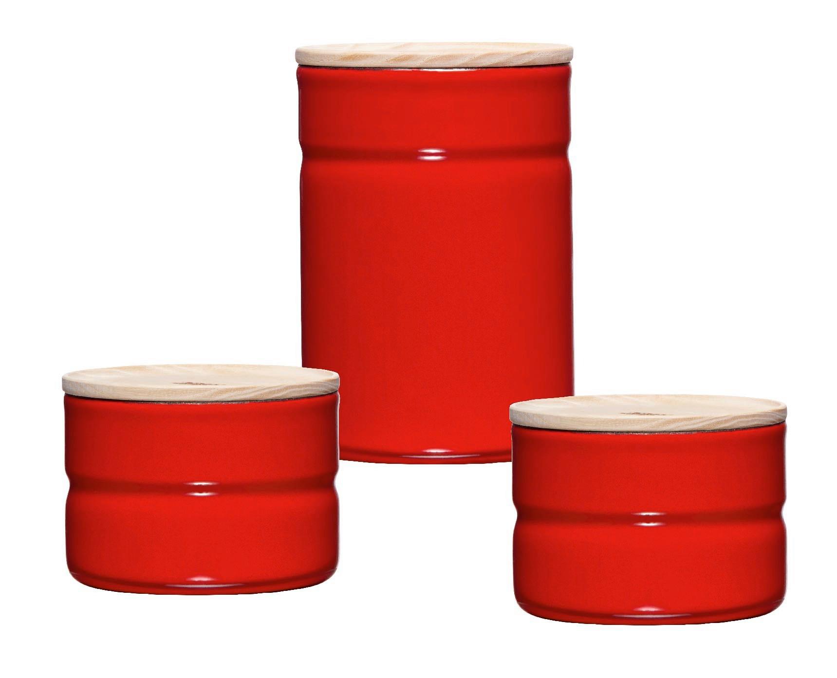 VORRATSDOSENSET 0202-213 KIMA TOMATO - Eschefarben/Rot, Basics, Holz/Metall - Riess