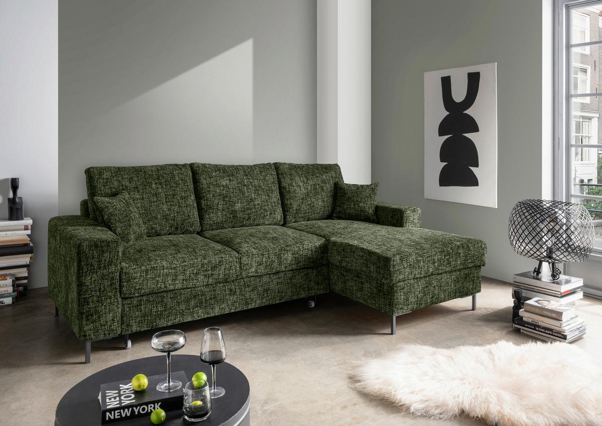 Eckschlafsofa Zona, D. Grün S: 237x143 Cm - Dunkelgrün/Schwarz, KONVENTIONELL, Textil (237/143cm) - Livetastic