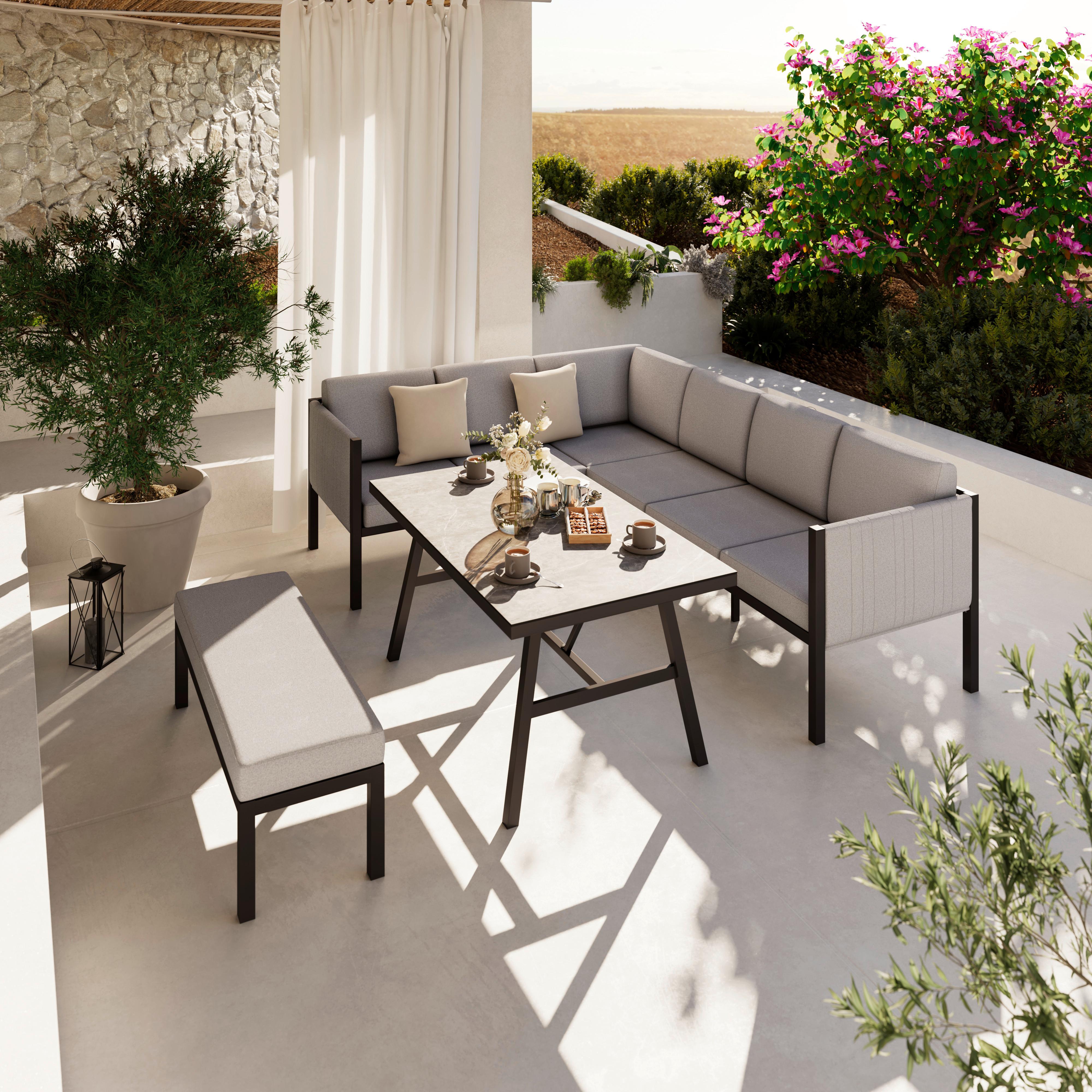 Loungegarnitur 4-Tlg. Peru aus Aluminium und Polyester - Dunkelgrau/Hellgrau, MODERN, Glas/Textil (187/241,5cm) - Beldano