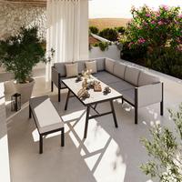 Loungegarnitur Peru Aus Aluminium Und Polyester - Dunkelgrau/Hellgrau, MODERN, Glas/Textil (187/241,5cm) - Beldano