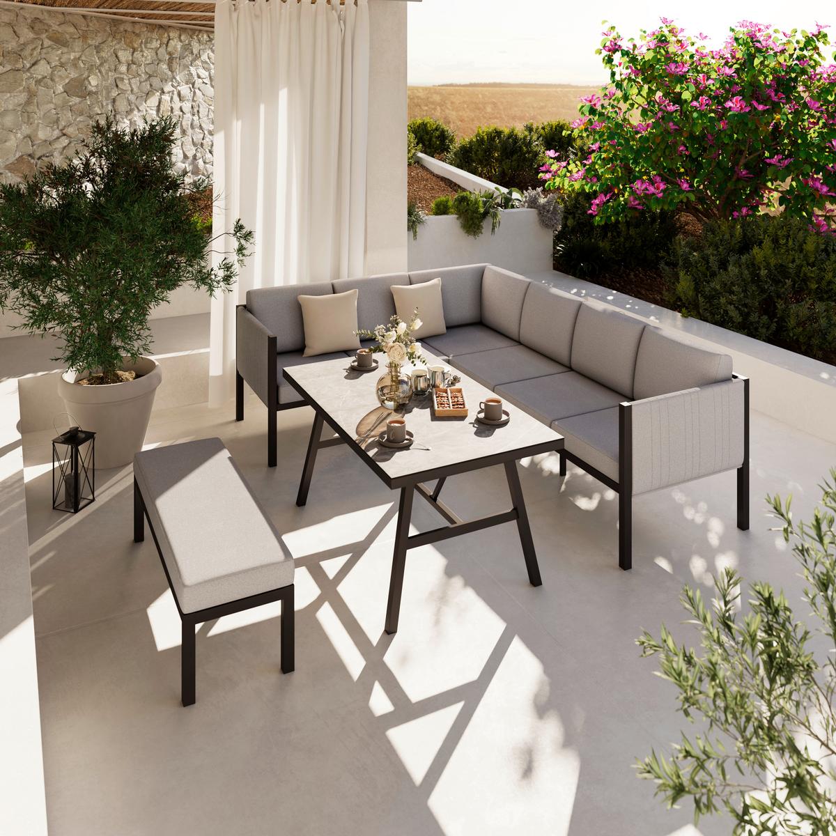 Loungegarnitur Peru - Dunkelgrau/Hellgrau, MODERN, Glas/Textil (187/241,5cm) - Beldano