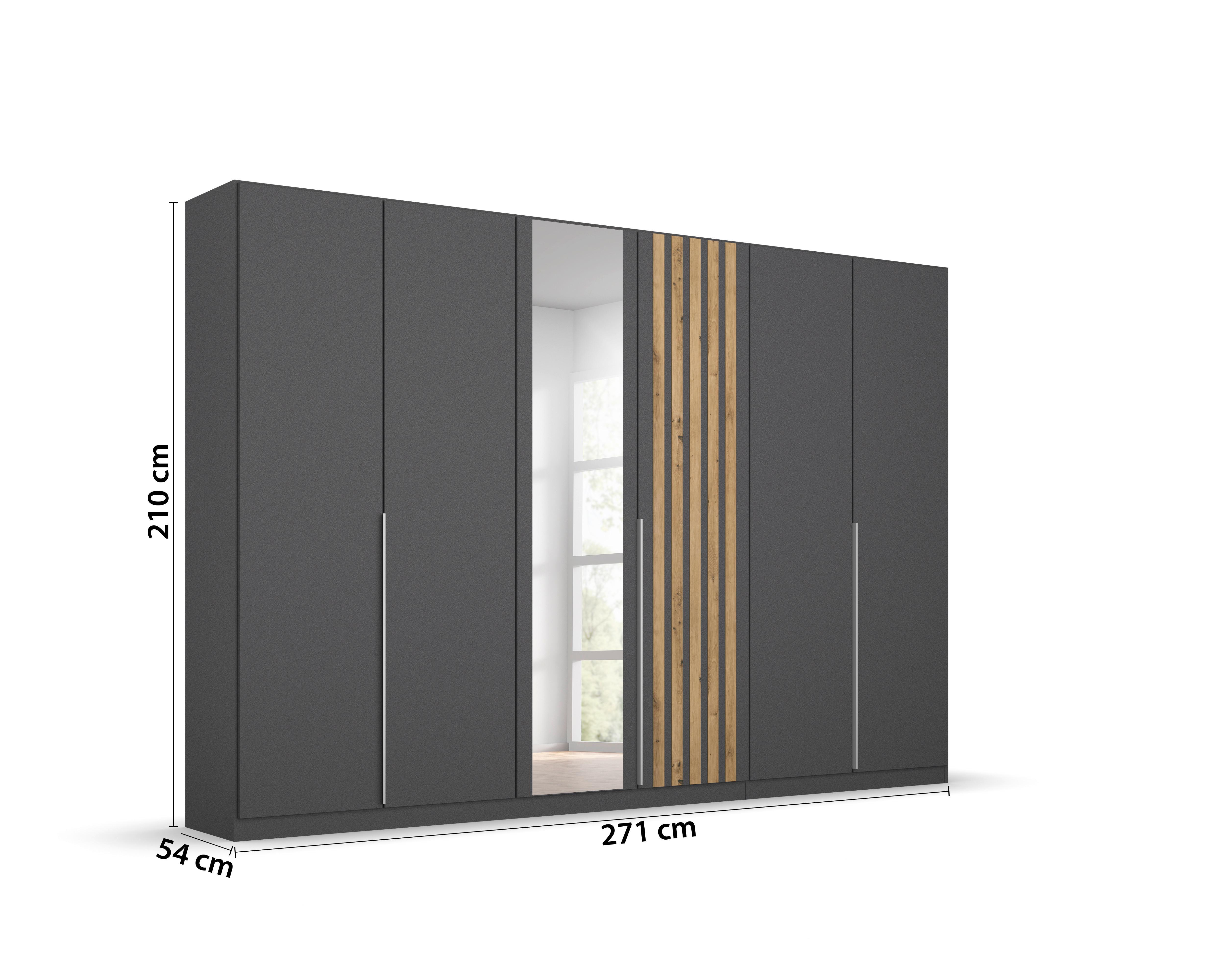 Drehtürenschrank 271 cm Lamella Grau/Eiche Dekor - Eiche Artisan/Grau, MODERN, Holzwerkstoff (271/210/54cm) - Rauch Möbel