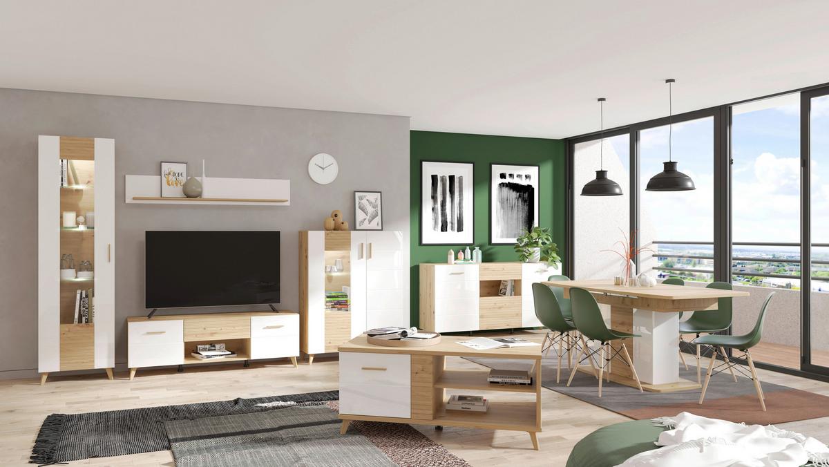 Vitrin Bretagne - tölgyfa színű/fehér, Modern, faalapú anyag (58/202/35cm) - Best Price