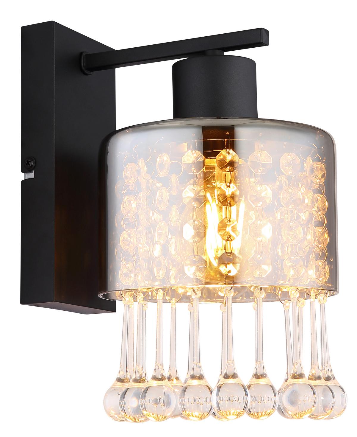 Wandleuchte 15884w - Klar/Schwarz, KONVENTIONELL, Glas/Kunststoff (15/19,3/25,5cm) - Globo