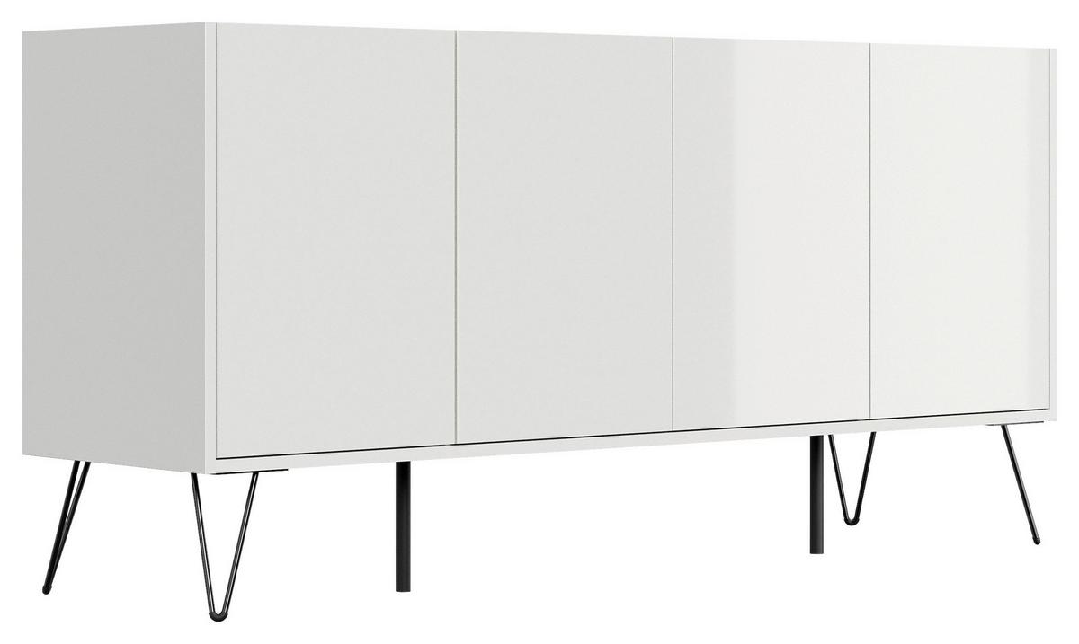 Sideboard Posseik Industrial Weiß B: 155 cm - Weiß Hochglanz/Schwarz, Design, Holzwerkstoff (155/75,8/42cm) - MID.YOU