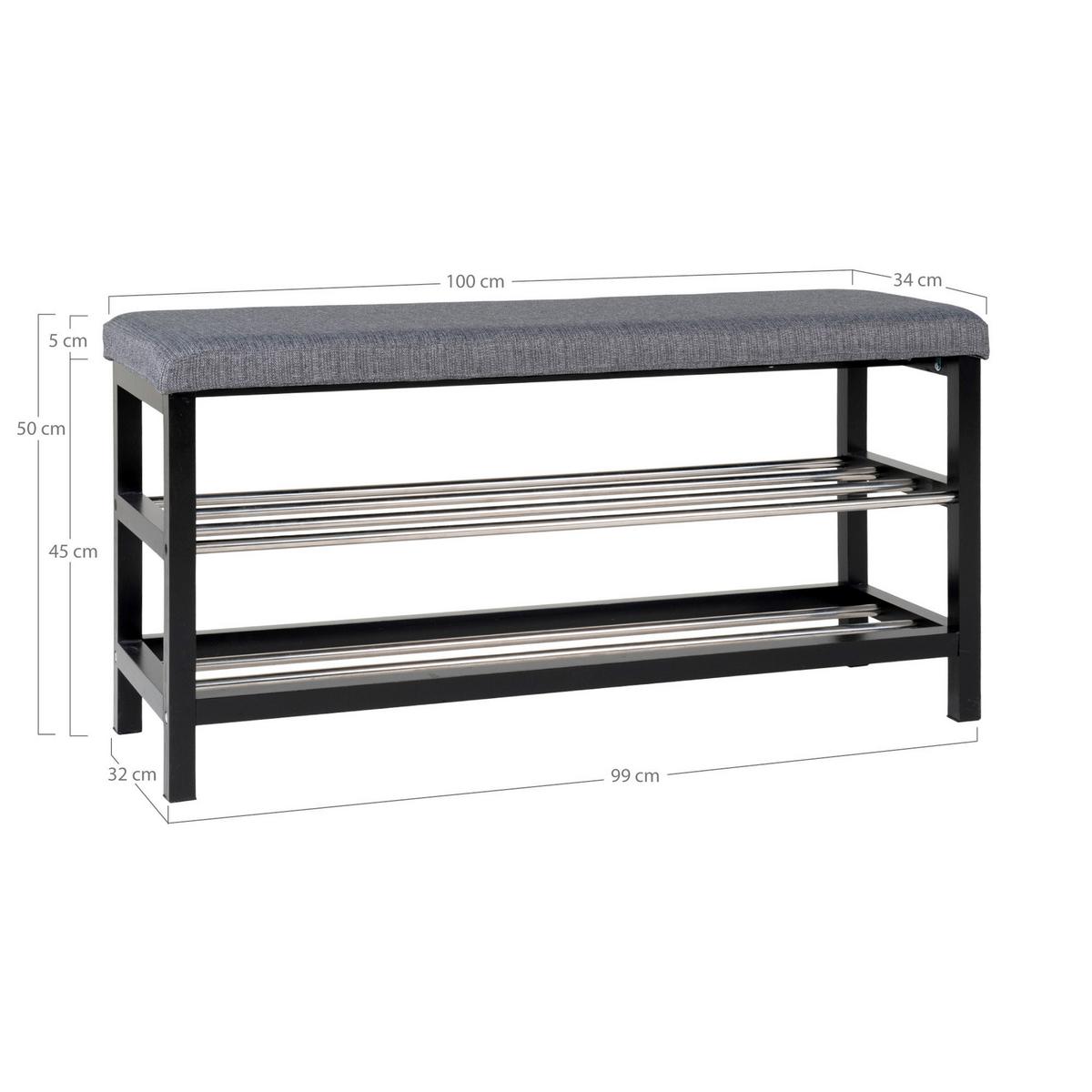 SCHUHBANK Padova, Schwarz B: 100 cm - Schwarz/Grau, Design, Holz/Textil (100/50/34cm) - MID.YOU