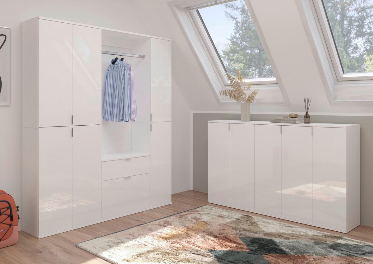 Kommode Weiß Hochglanz, B: 91 cm - Weiß Hochglanz, MODERN, Holzwerkstoff (91/99/34cm) - MID.YOU