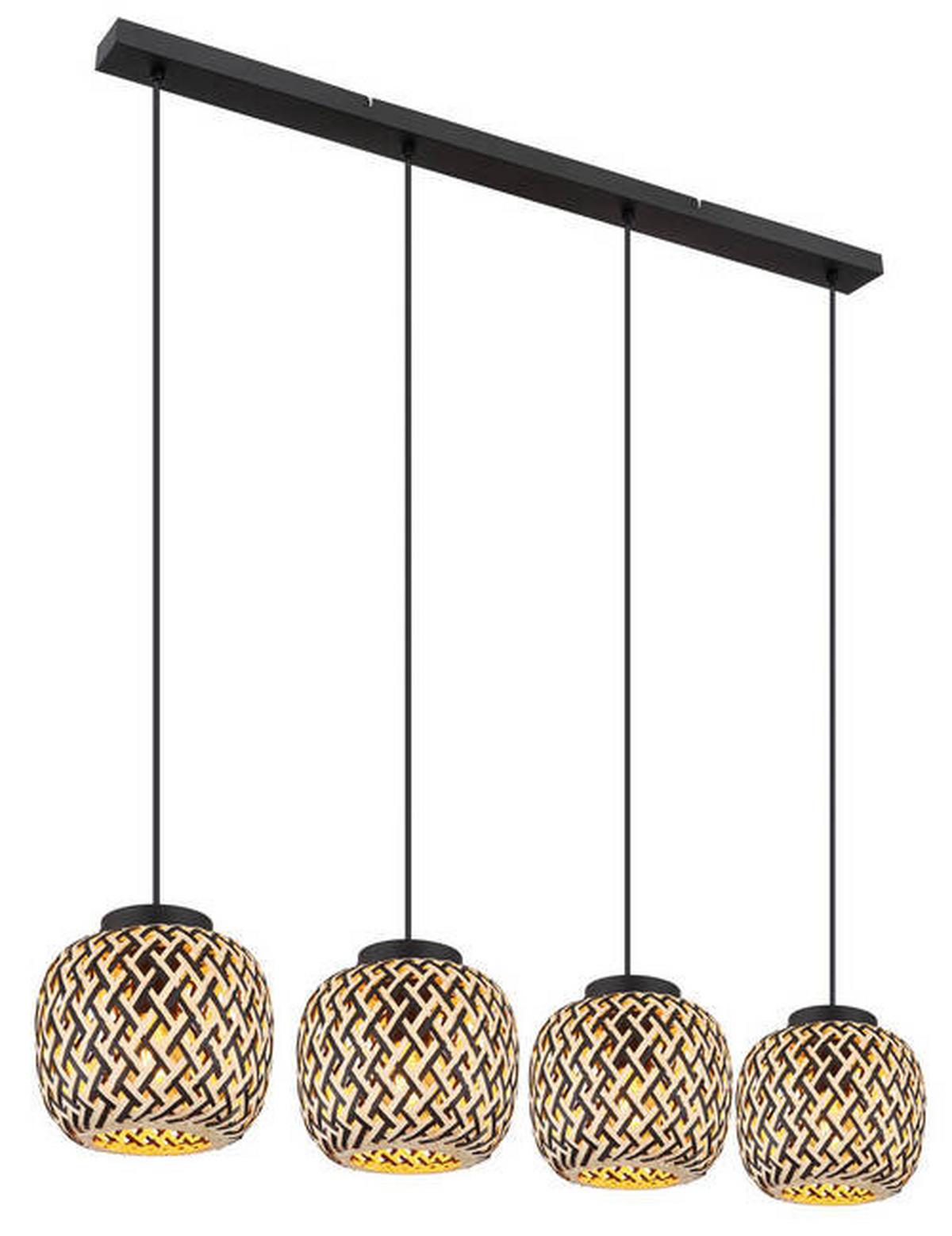 Hängeleuchte 15766-4h Colly - Schwarz/Naturfarben, Natur, Naturmaterialien/Kunststoff (100/20/120cm) - Globo