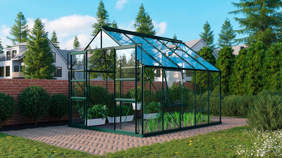 Gewächshausbausatz Meridian 2 8300 8,2 M2 Metall/Glas - Grün, Basics, Glas/Metall (257/231,8/321cm)